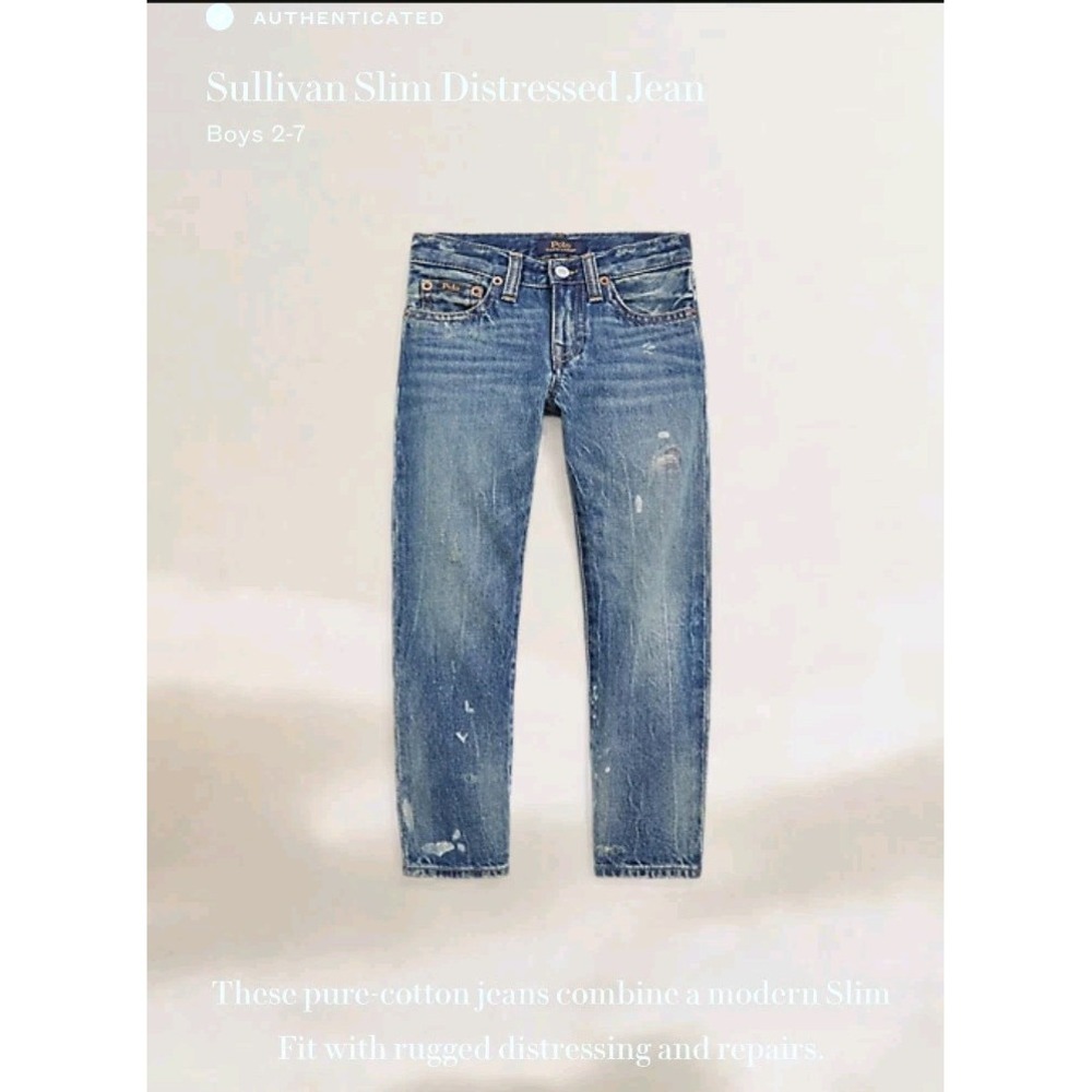 Polo Ralph Lauren Boys Distressed Paint Splatter Jeans Size 5 Blue Denim